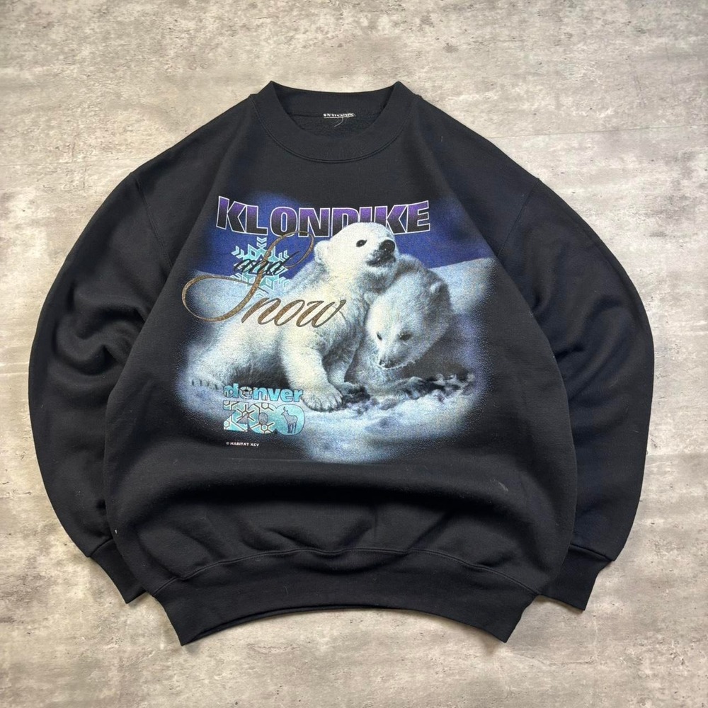 Vintage Sweatshirt Women Medium Black Denver Zoo Klondike Polar Bear Graphic